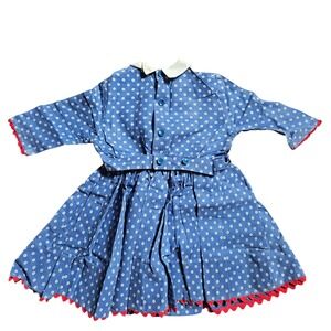 Vintage 50s 60s Wee Fog Polka Dot Dress Girls 3 Peter Pan Collar Bow Retro